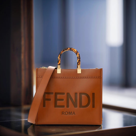 Vitello King Plexiglass Medium Fendi Sunshine Shopper Tote Cuoio