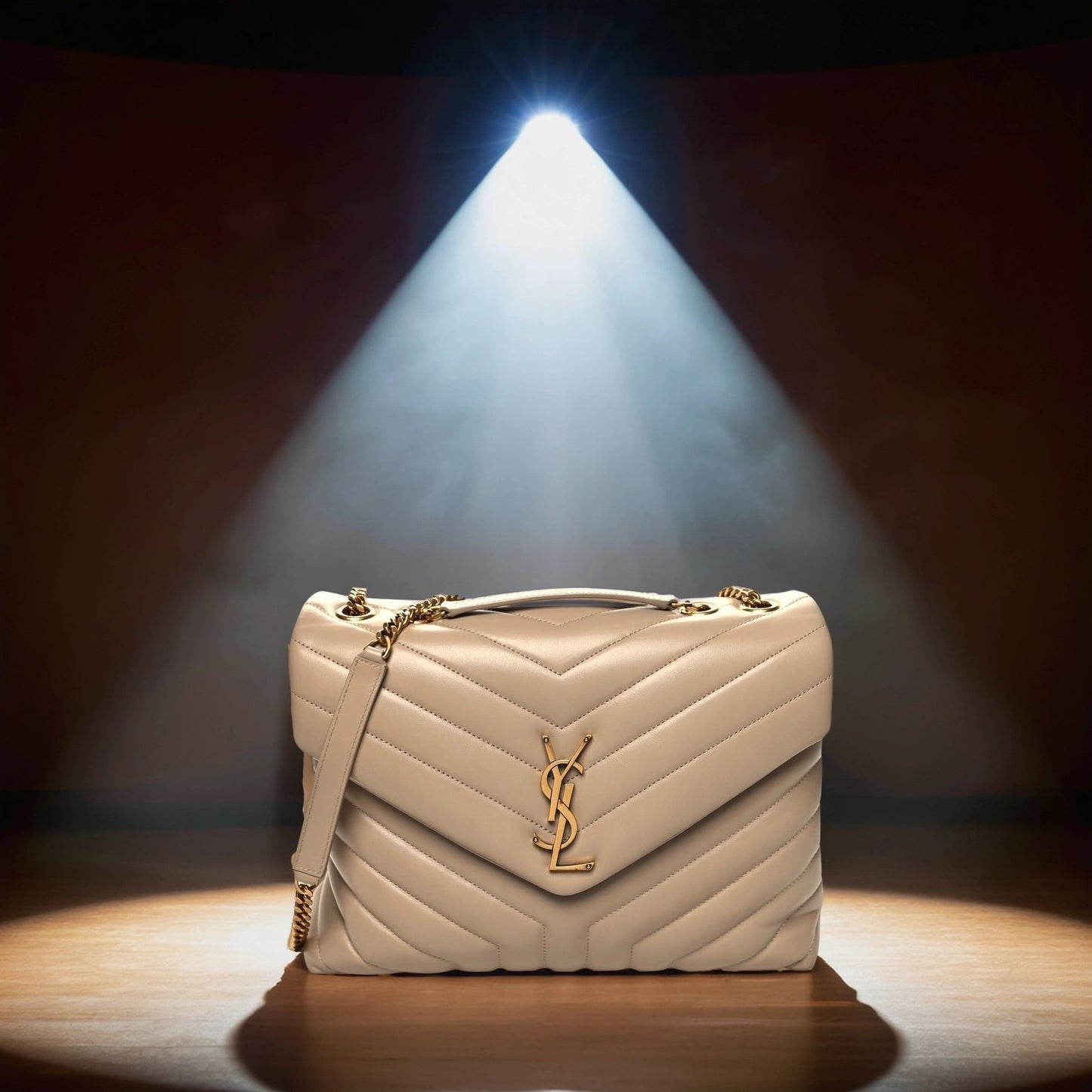 Calfskin Y Quilted Monogram Medium Loulou Chain Satchel Dark Beige