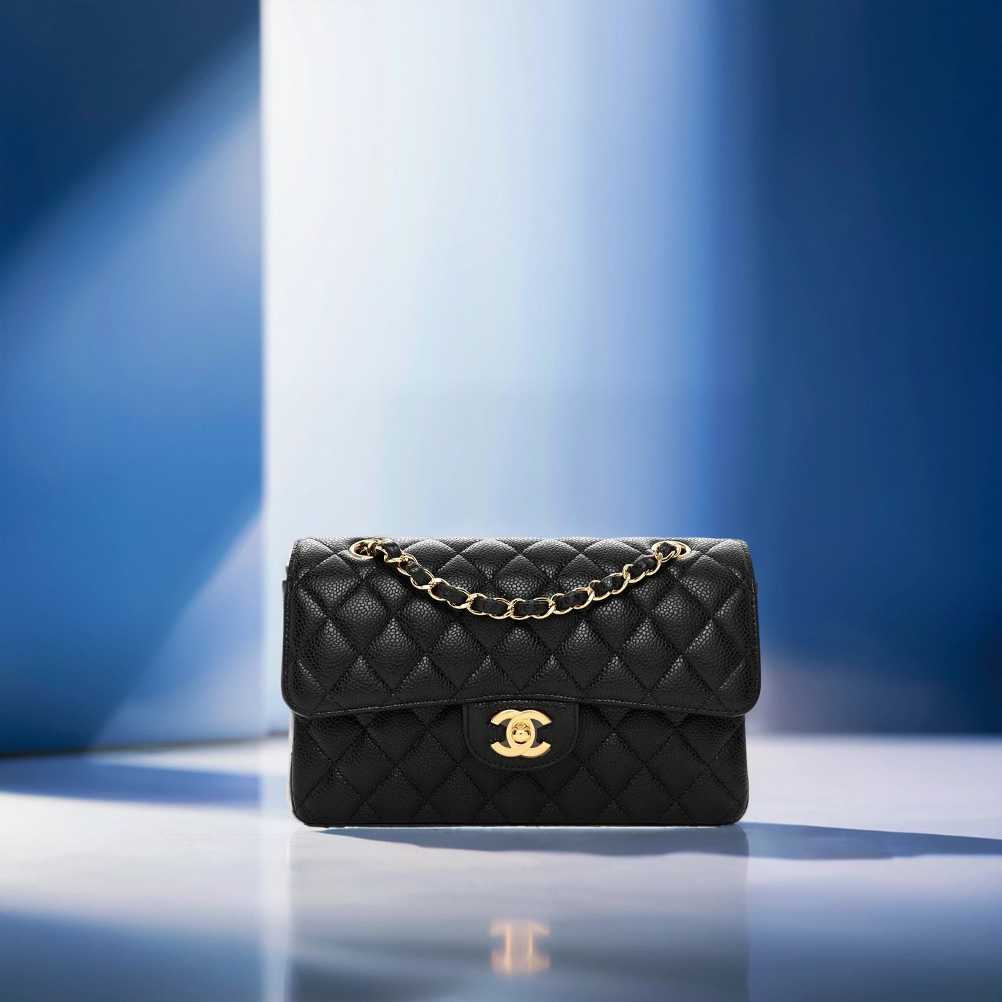 Caviar Quilted Small Double Flap Black