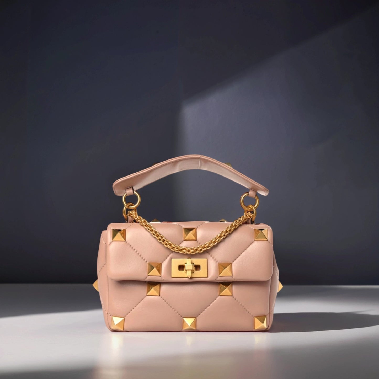 Nappa Medium Roman Stud Shoulder Bag Rose Cannelle