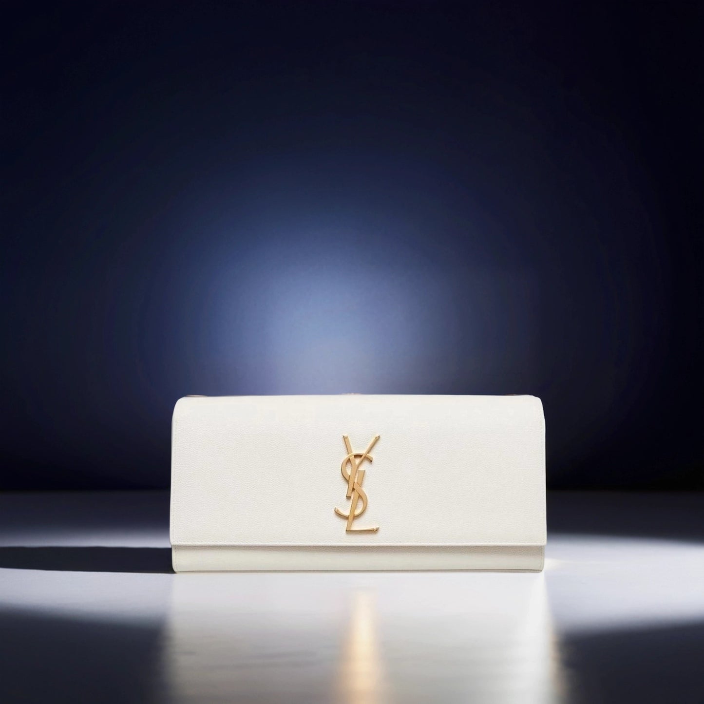 White Pebbled Leather Cassandre Clutch Bag