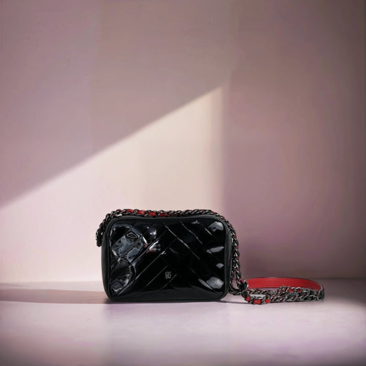 Patent Quilted Tassel Camera Case Black