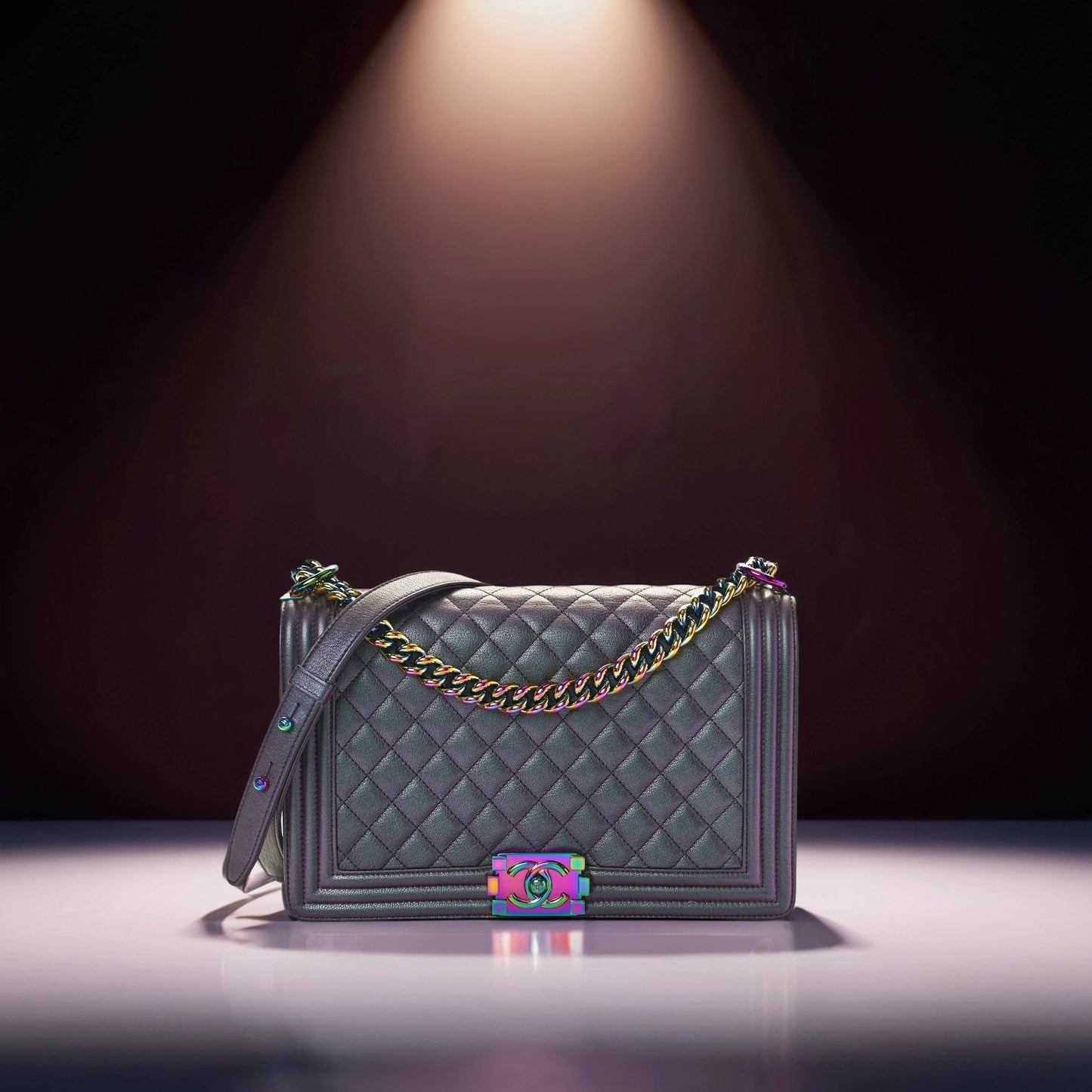 Iridescent Goatskin Quilted New Medium Boy Flap Purple