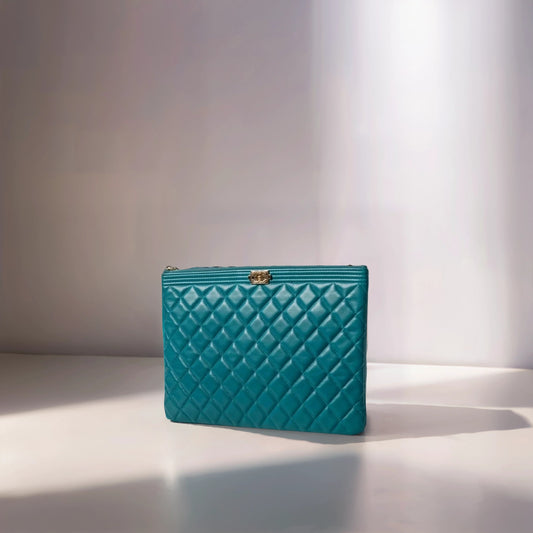 Lambskin Quilted Medium Boy Cosmetic Case Turquoise
