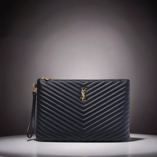 Calfskin Matelasse Chevron Monogram Document Holder Black