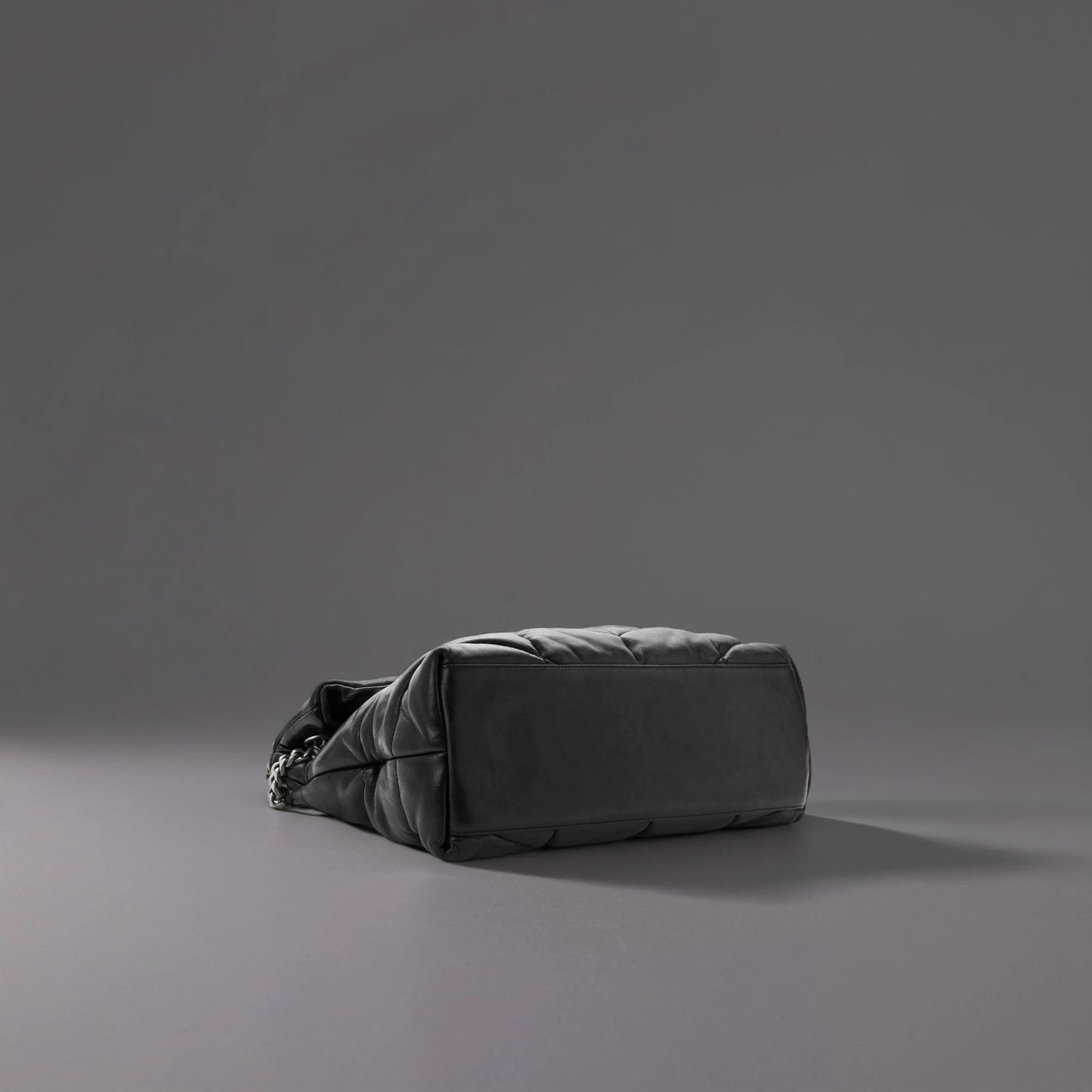 Lambskin Quilted Medium Loulou Puffer Monogram Chain Satchel Black