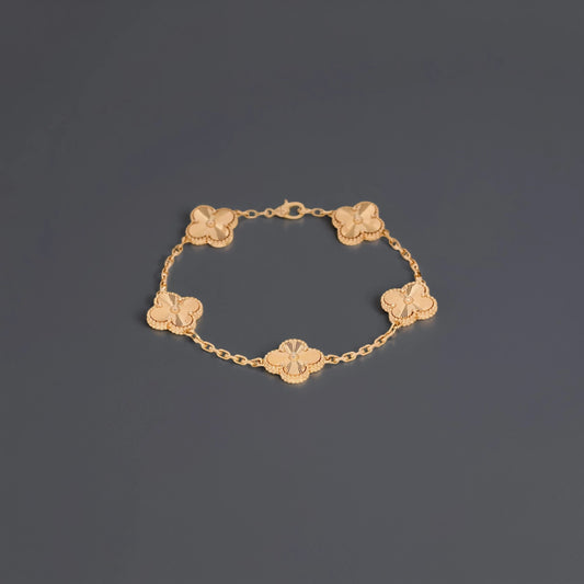 18K Yellow Gold 5 Motifs Guilloche Vintage Alhambra Bracelet