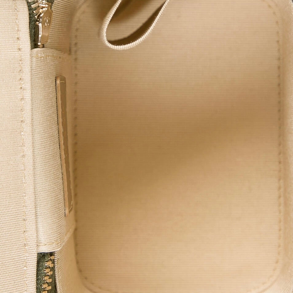 Lambskin Quilted Pearl Crush Mini Vanity Case With Chain Olive Green