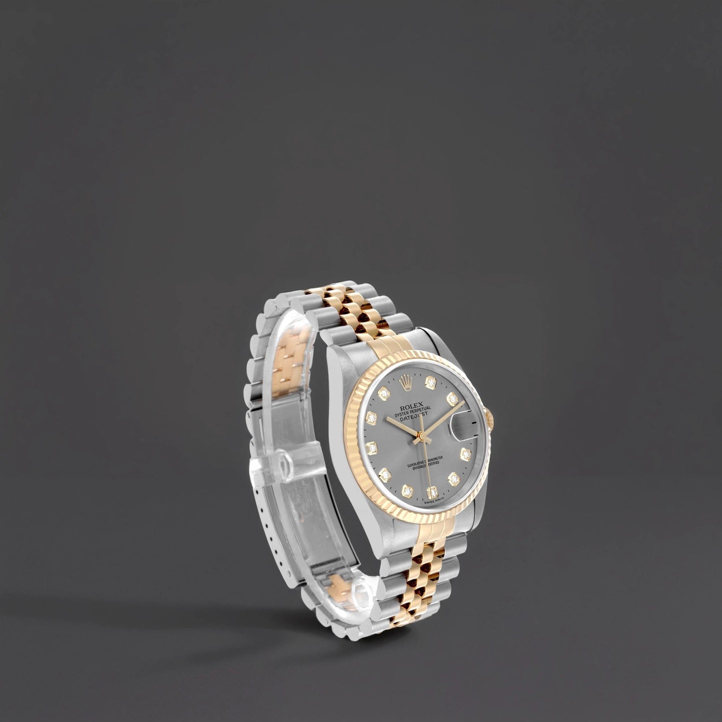 Rolex Datejust 36mm Steel Yellow Gold Slate Diamond Dial Watch