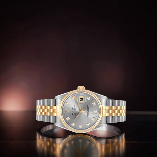 Rolex Datejust 36mm Steel Yellow Gold Slate Diamond Dial Watch