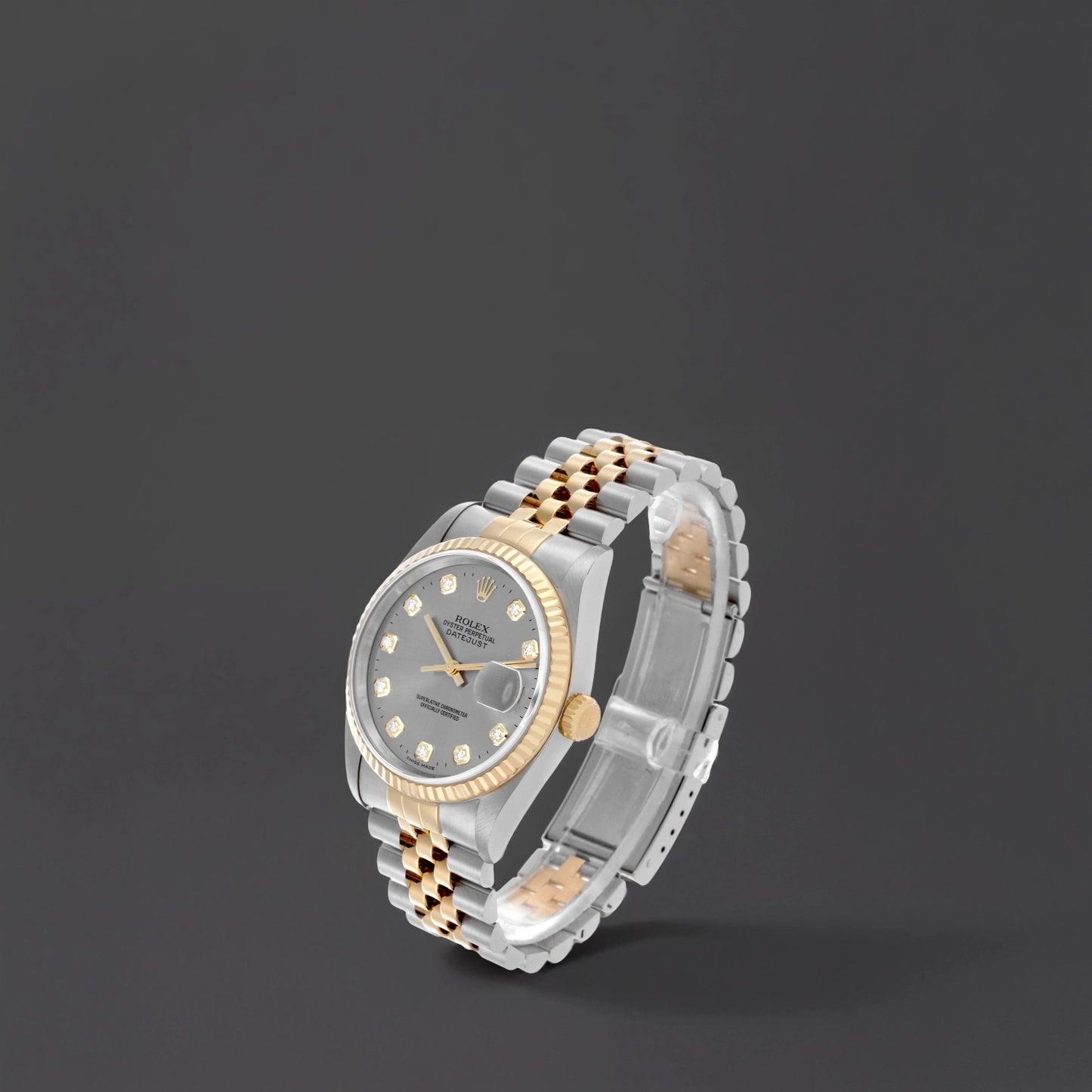 Rolex Datejust 36mm Steel Yellow Gold Slate Diamond Dial Watch