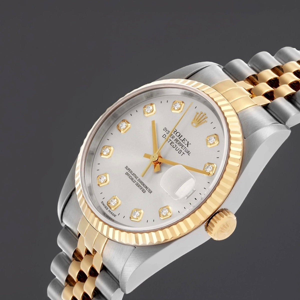 Rolex Datejust 36mm Steel Yellow Gold Slate Diamond Dial Watch