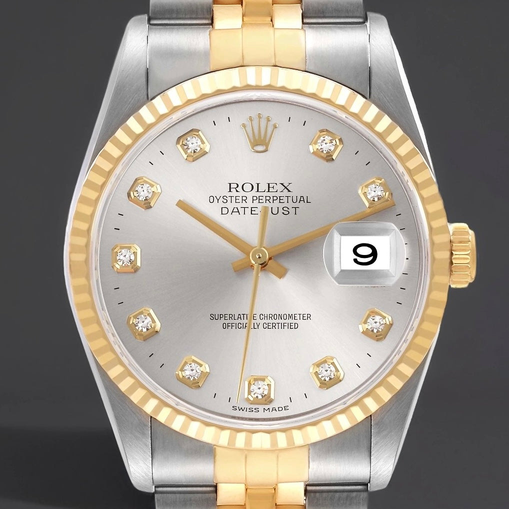 Rolex Datejust 36mm Steel Yellow Gold Slate Diamond Dial Watch