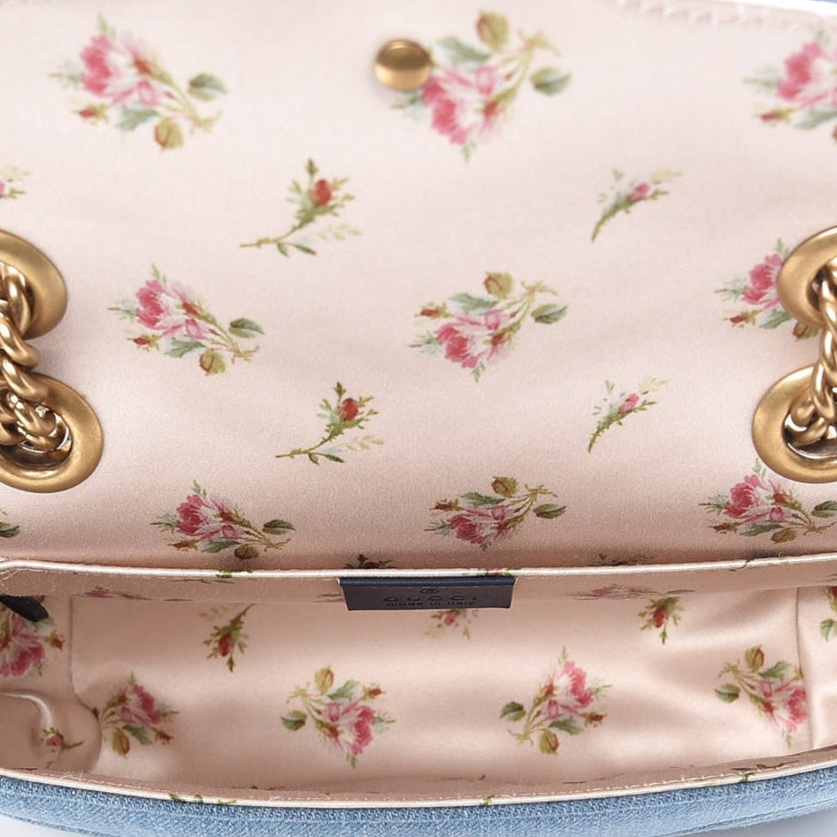 Denim Matelasse Mini Pearly GG Marmont Shoulder Bag Blue