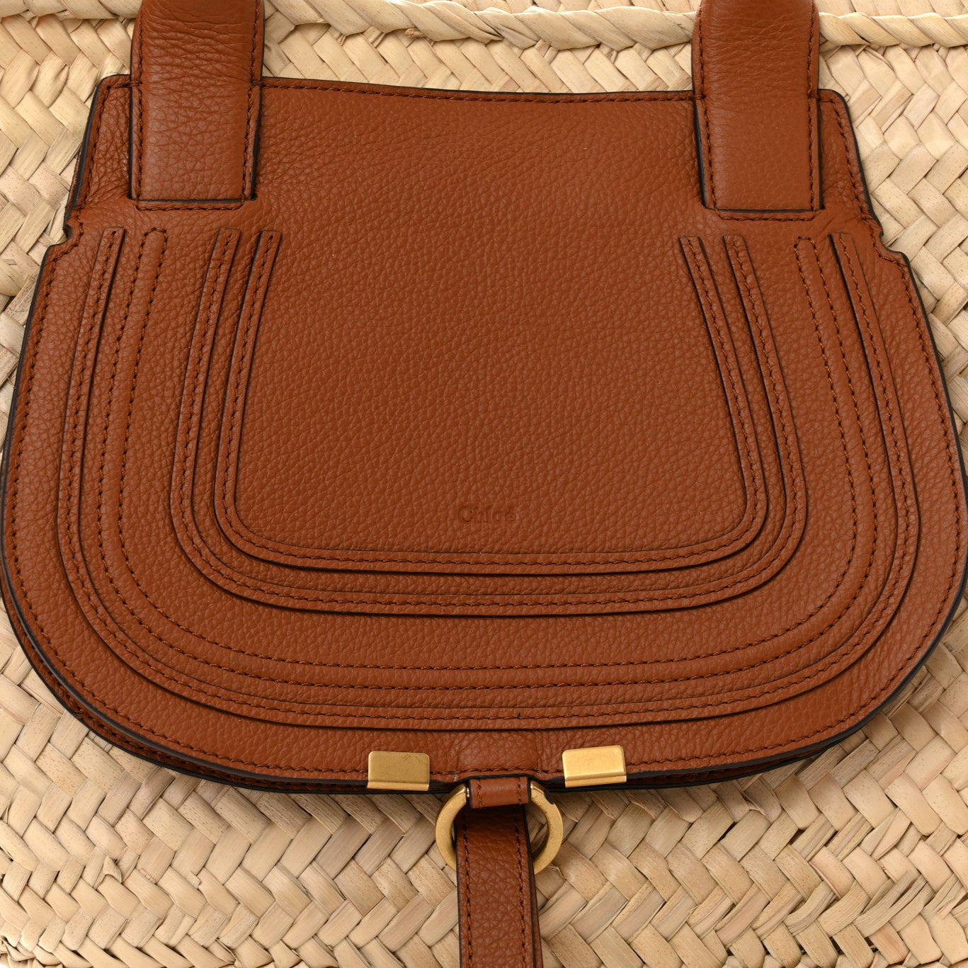 Raffia Small Grain Calfskin Medium Marcie Basket Tan