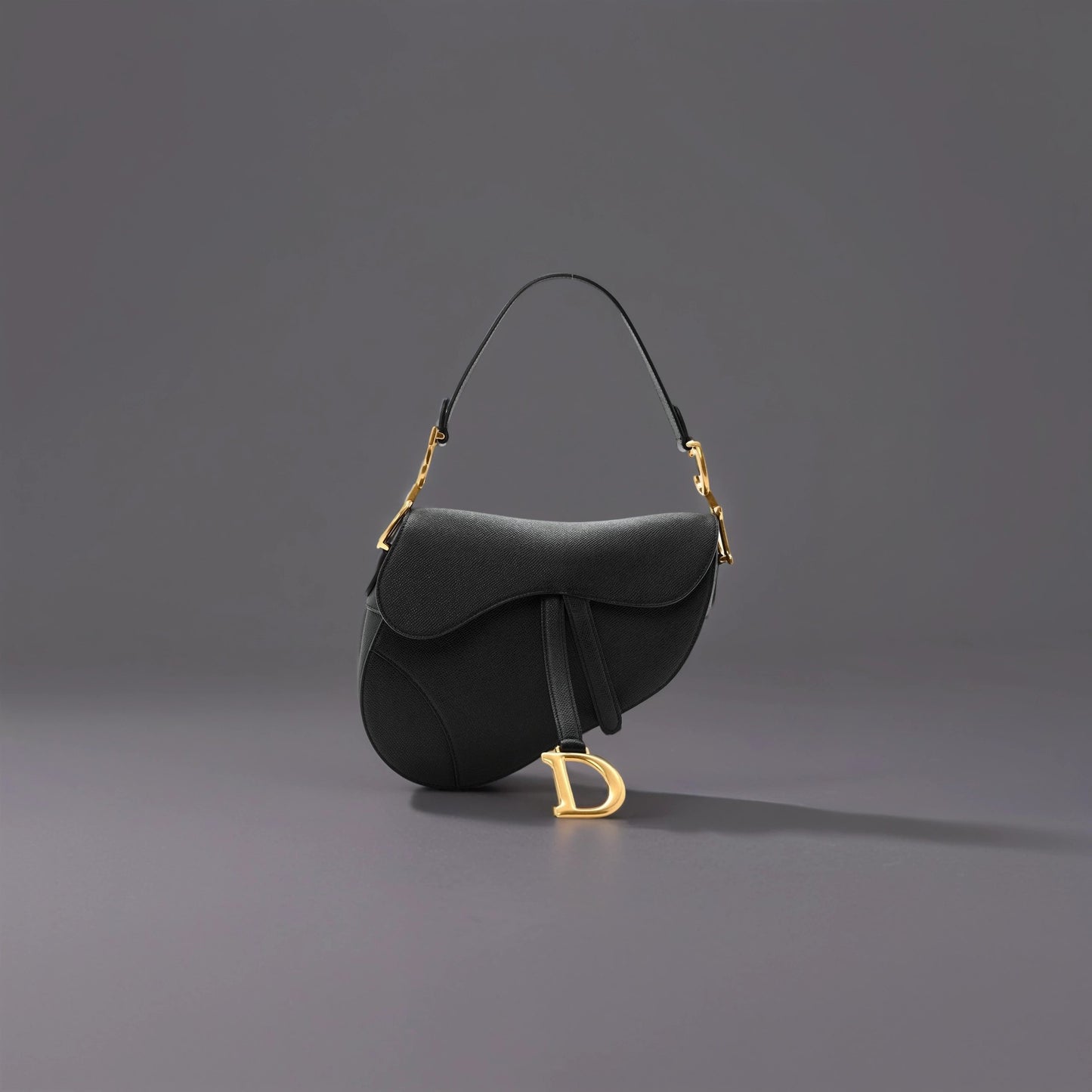 Grained Calfskin Saddle Bag Black