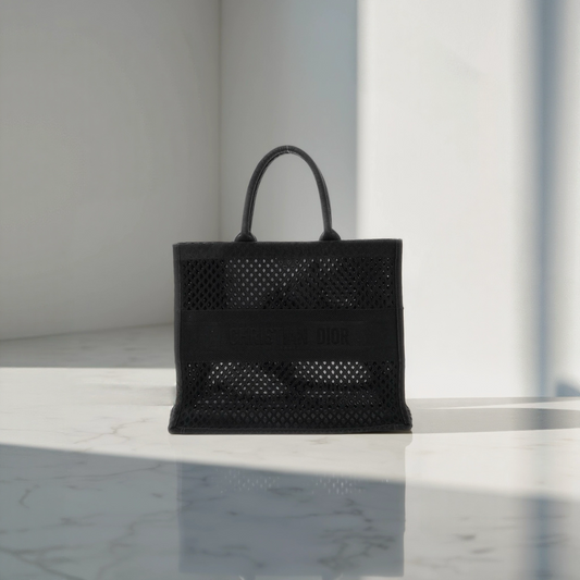 Mesh Embroidered Book Tote Black