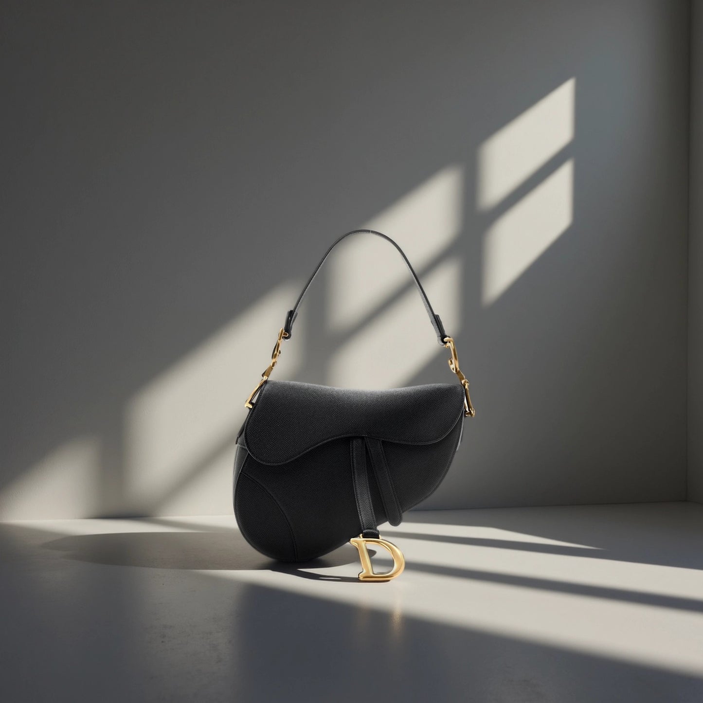 Grained Calfskin Saddle Bag Black