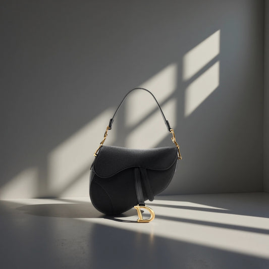 Grained Calfskin Saddle Bag Black