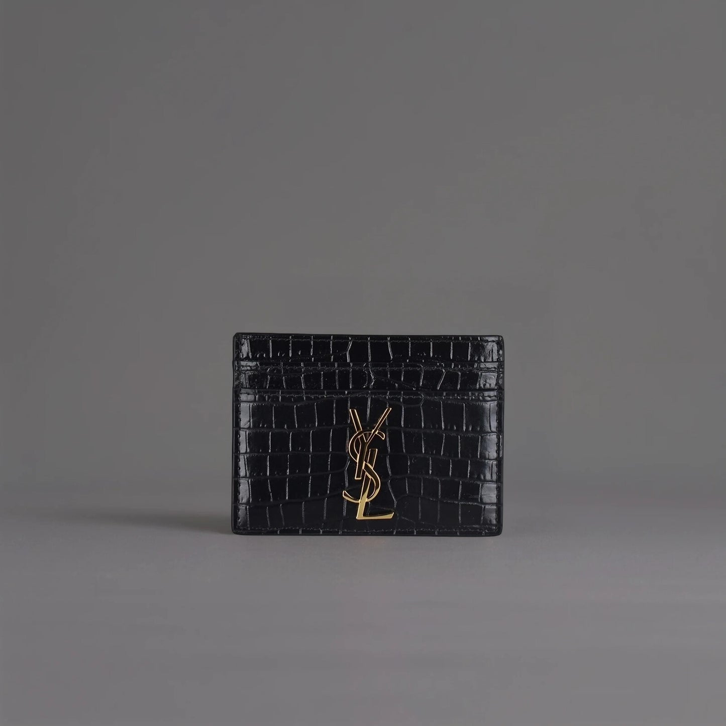 Shiny Calfskin Crocodile Embossed Monogram Cardholder