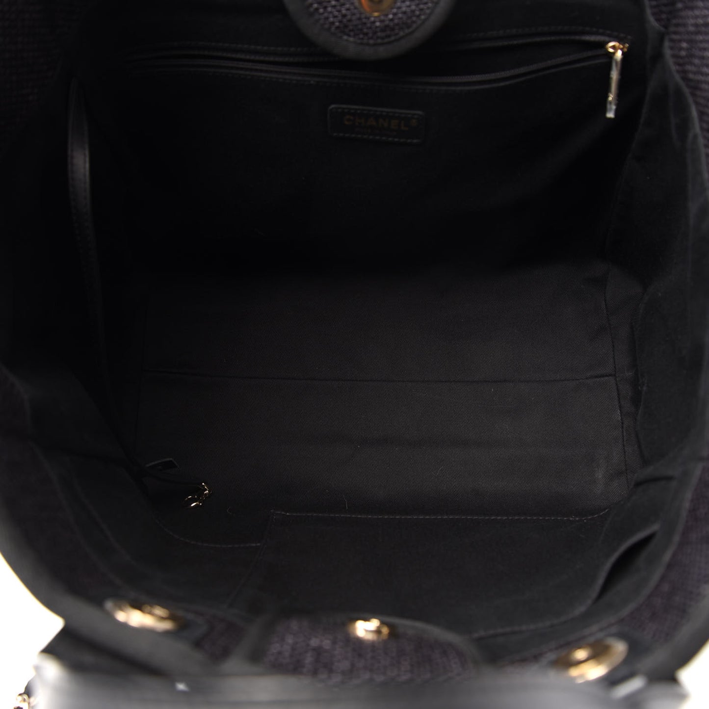 Woven Straw Raffia Medium Deauville Tote Black