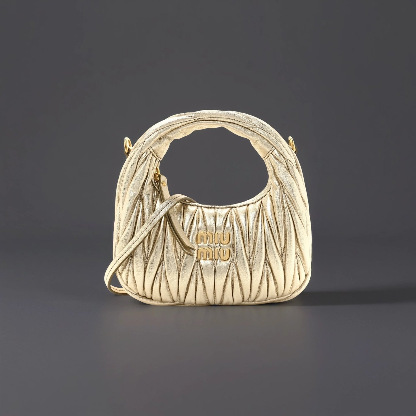 Metallic Nappa Matelasse Mini Wander Hobo Pirite