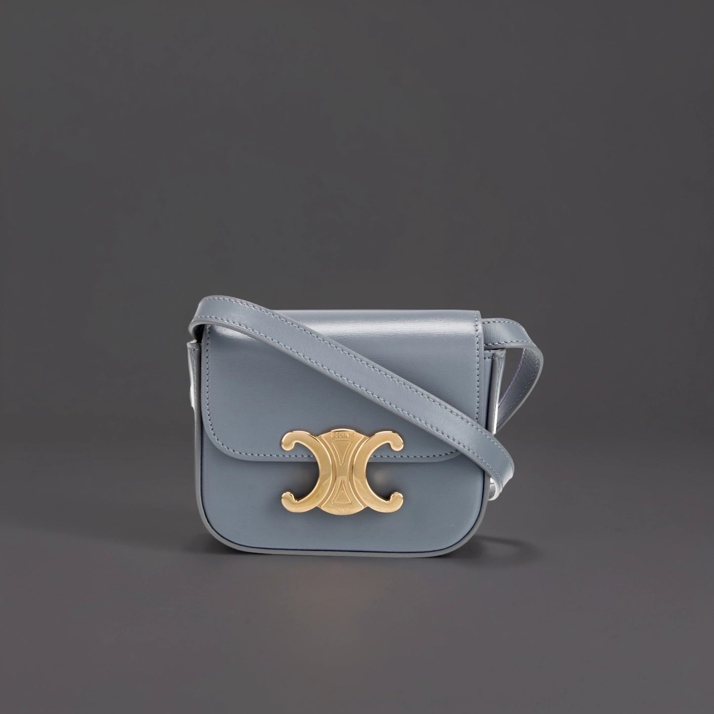 Shiny Calfskin Mini Triomphe Blue Grey