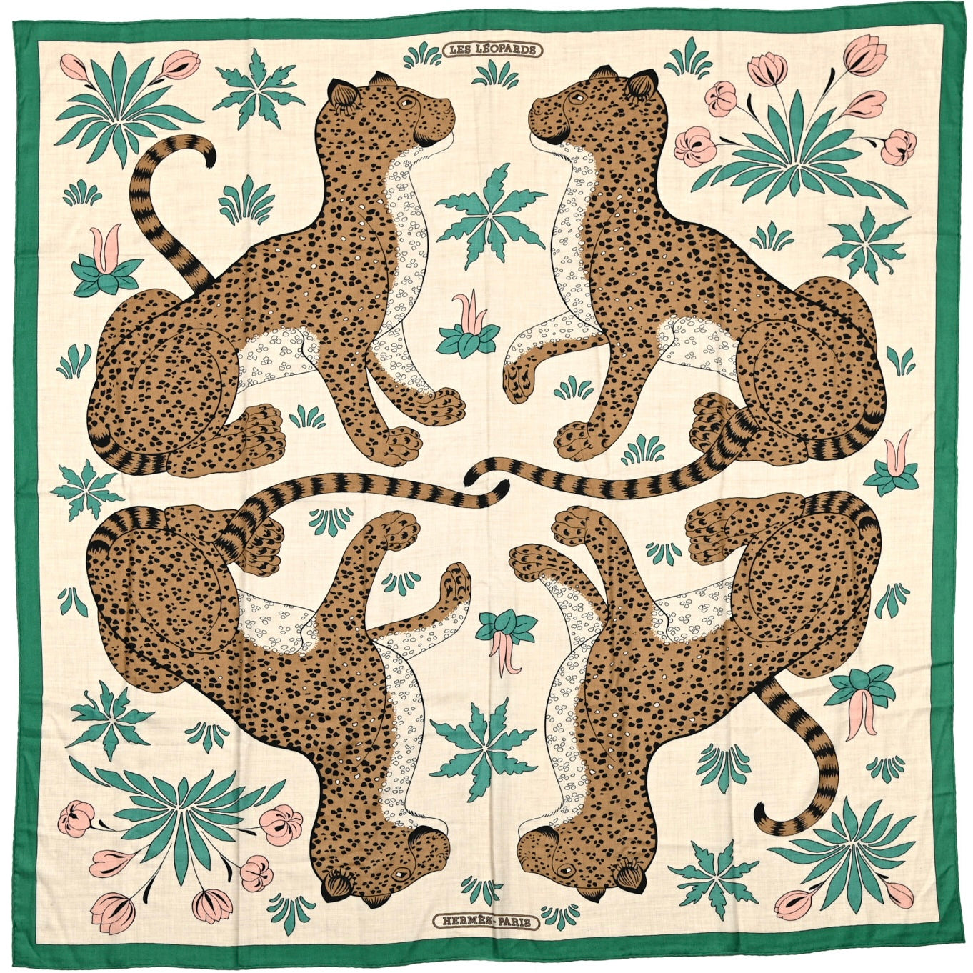 Cashmere Silk Les Leopards Shawl 140 Naturel Vert Havana