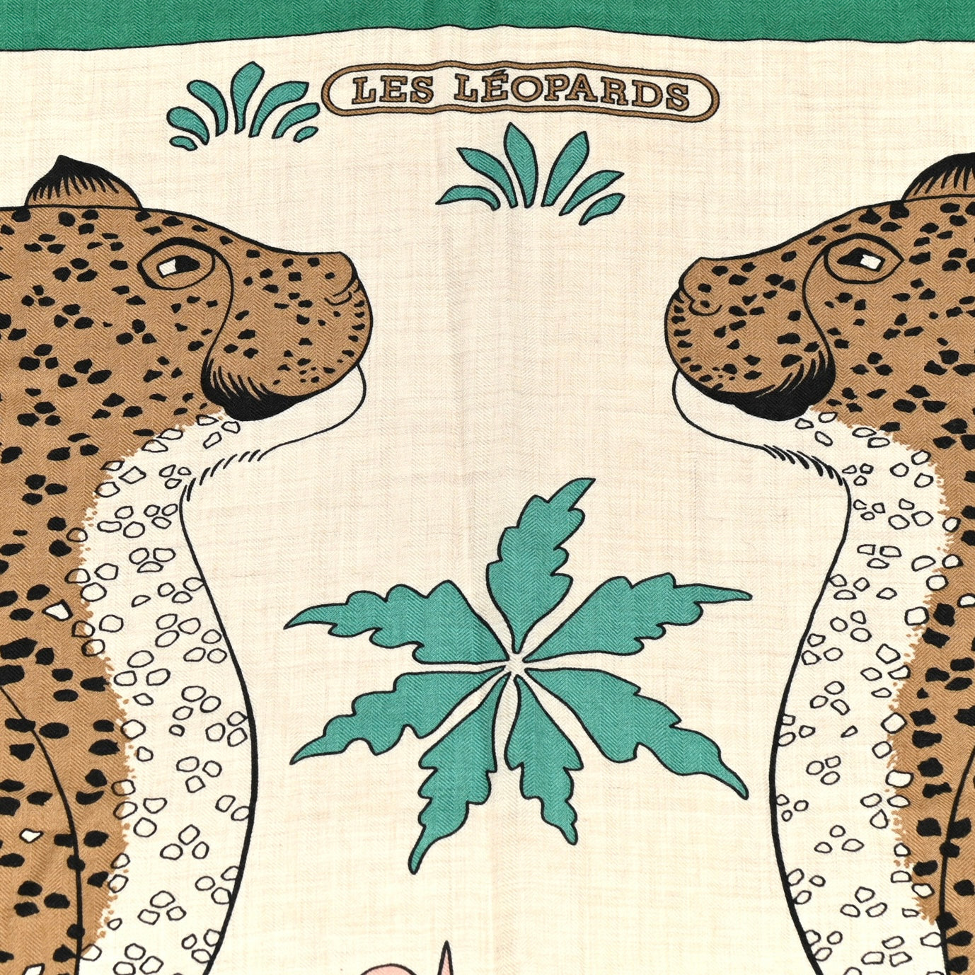 Cashmere Silk Les Leopards Shawl 140 Naturel Vert Havana