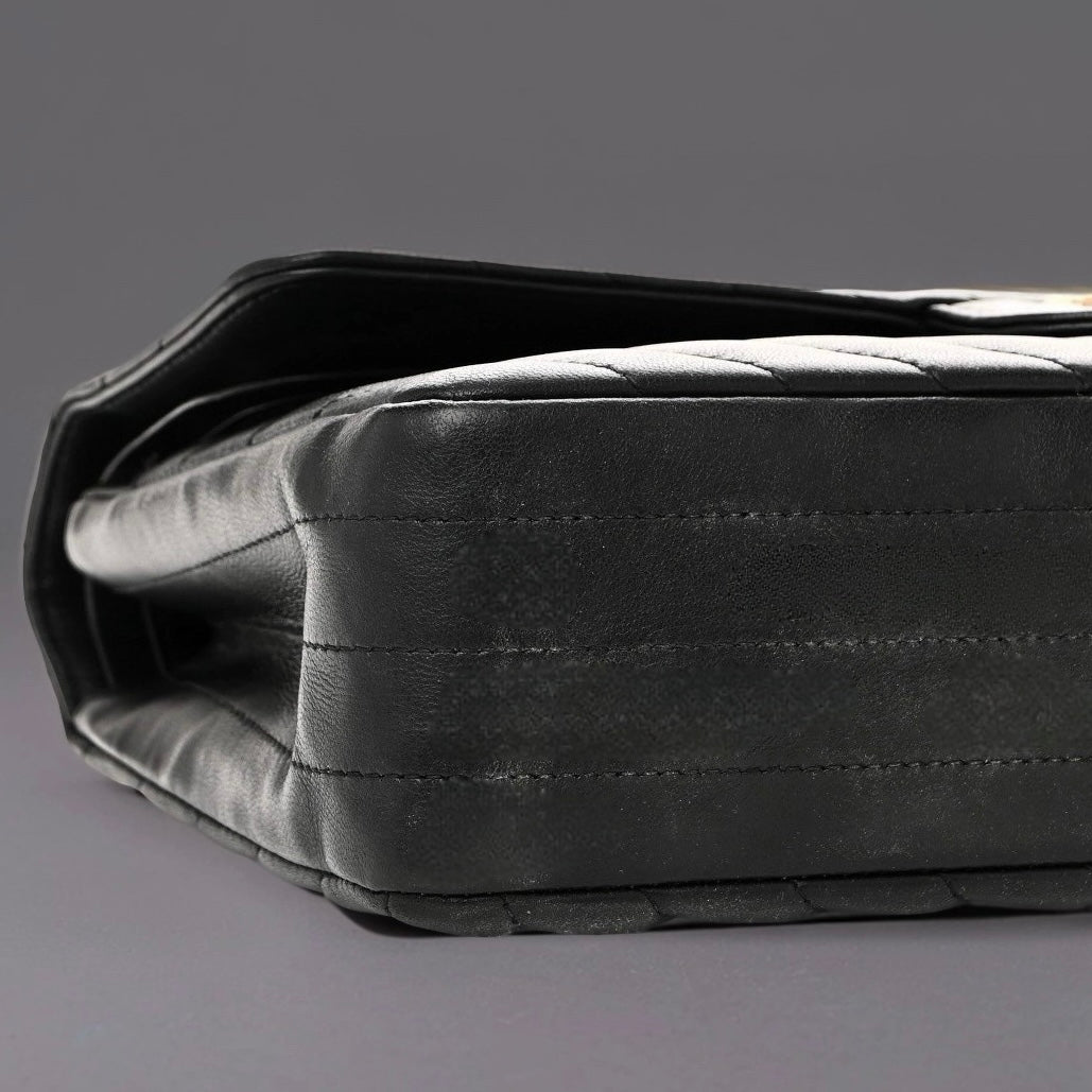 Lambskin Chevron Quilted Medium Double Flap Black