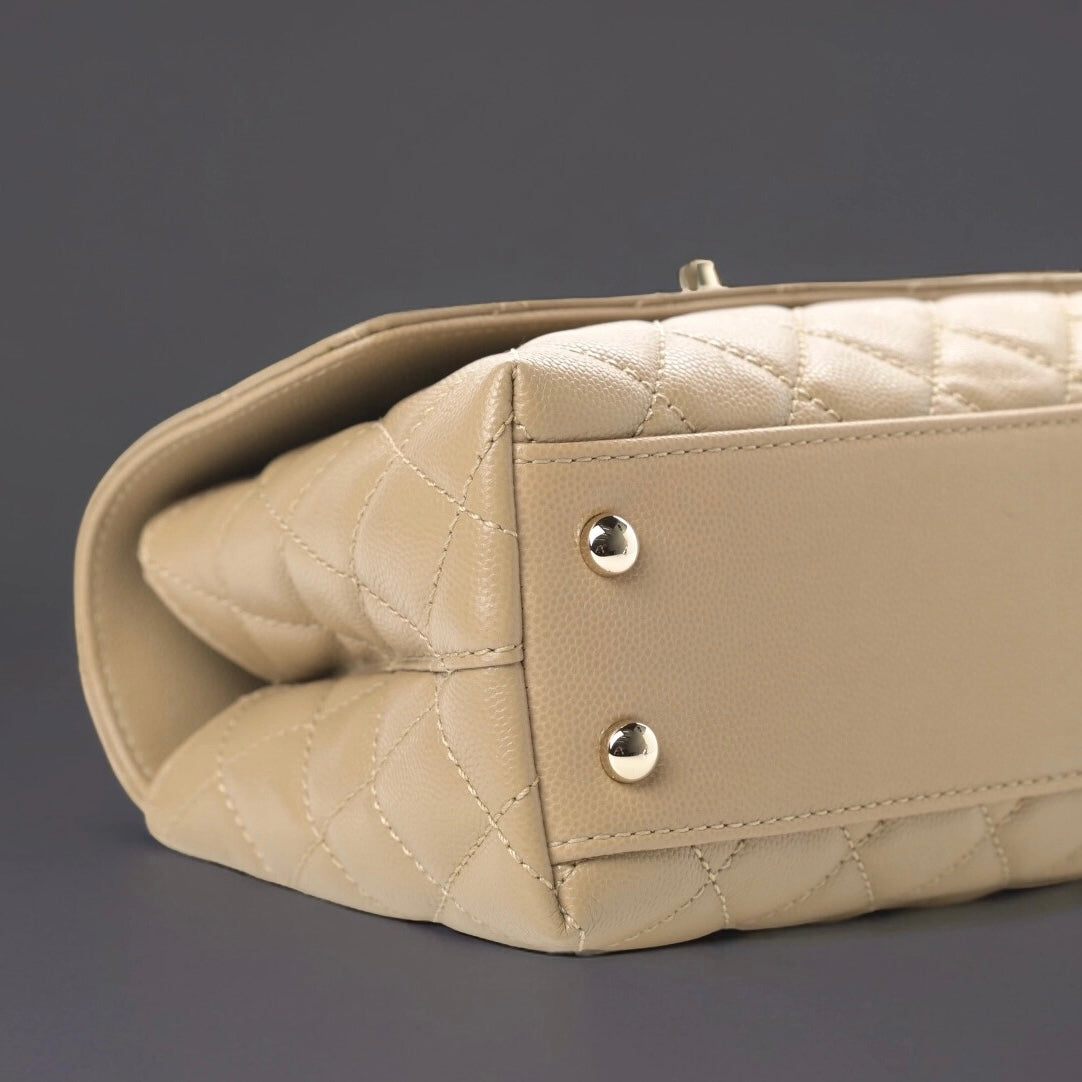 Caviar Lizard Embossed Quilted Mini Coco Handle Flap Dark Beige