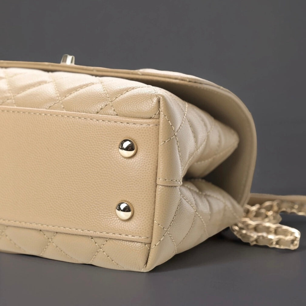 Caviar Lizard Embossed Quilted Mini Coco Handle Flap Dark Beige