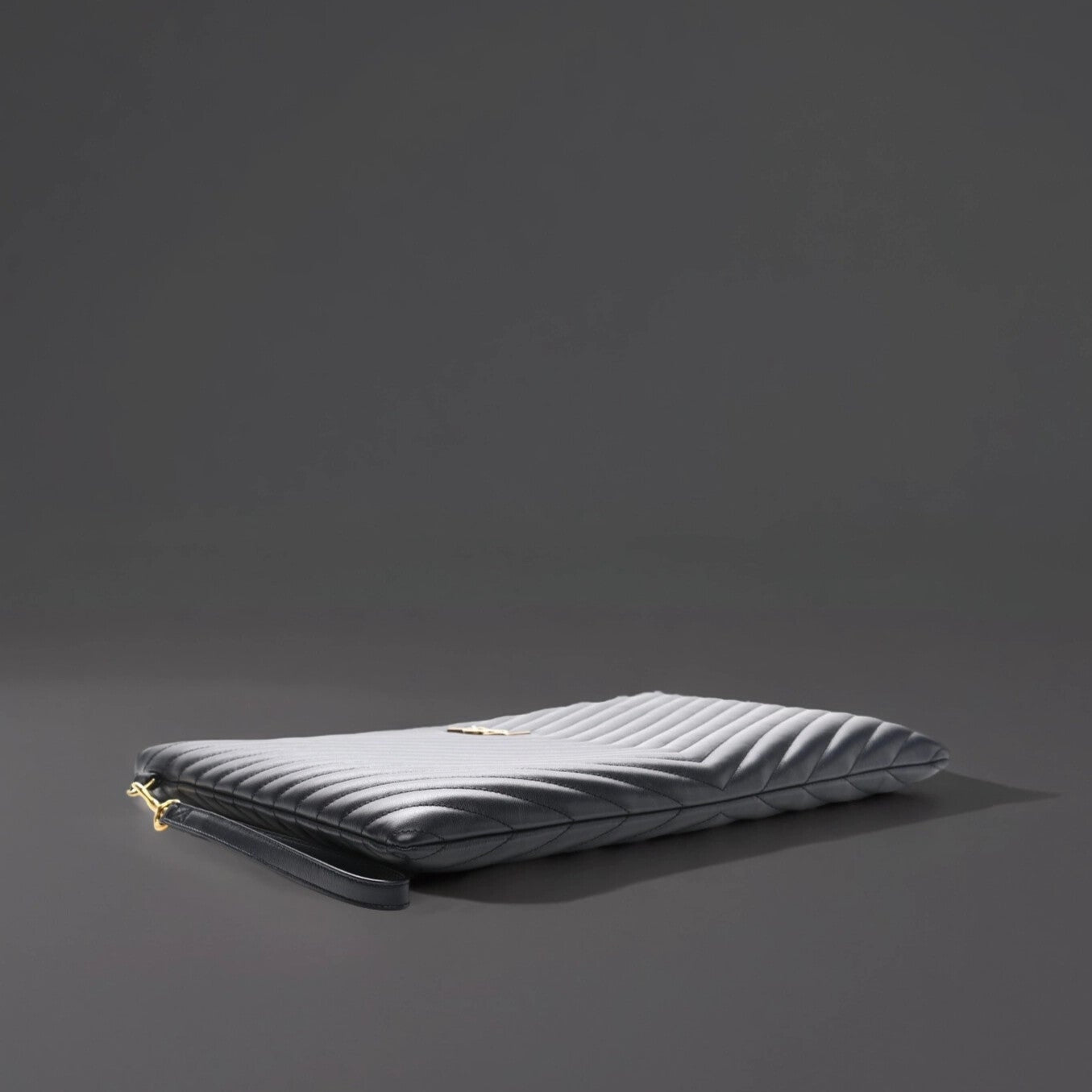 Calfskin Matelasse Chevron Monogram Document Holder Black