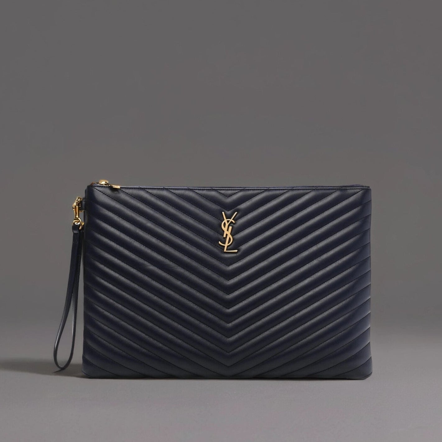 Calfskin Matelasse Chevron Monogram Document Holder Black