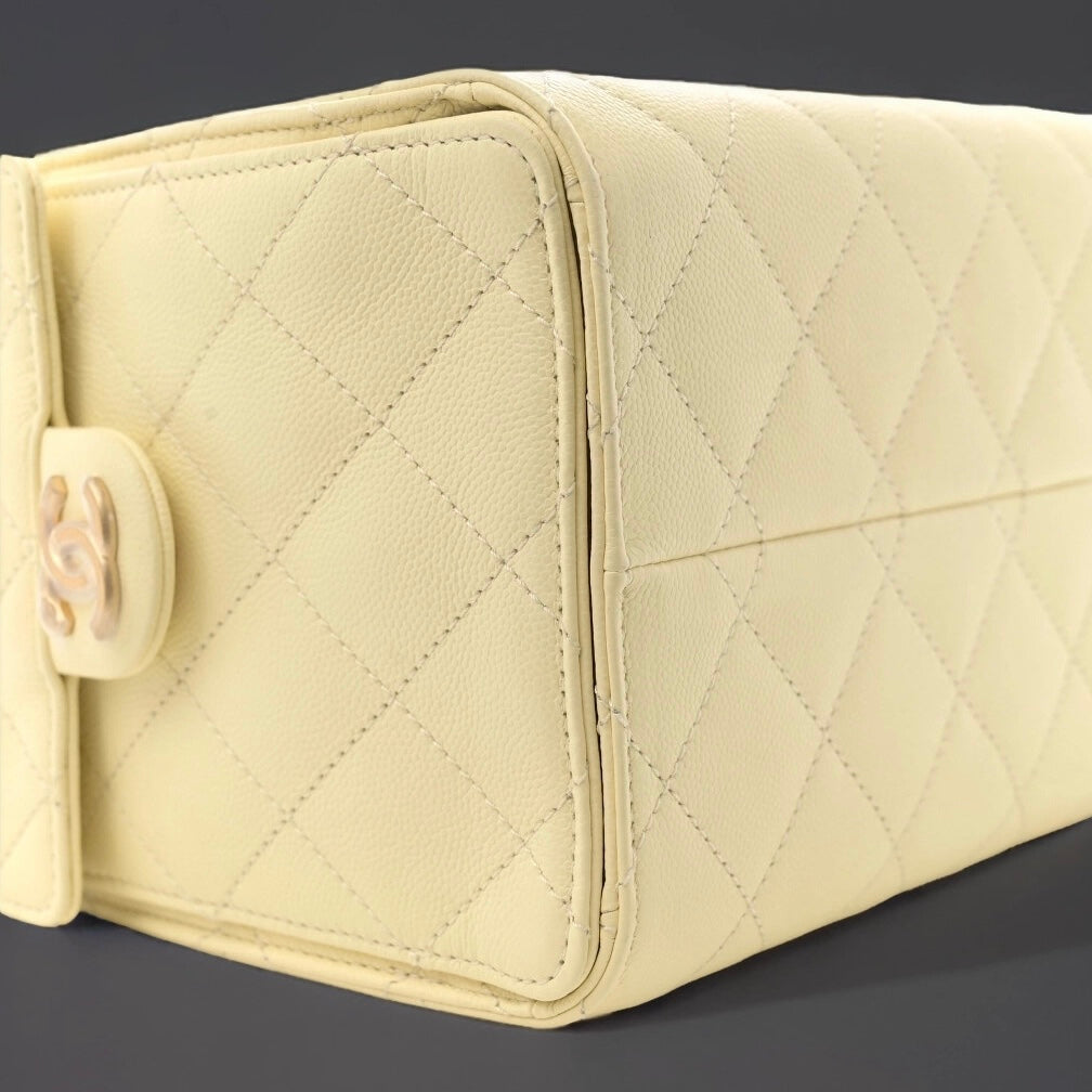 Caviar Quilted Small Chanel 25 Handbag Light Yellow