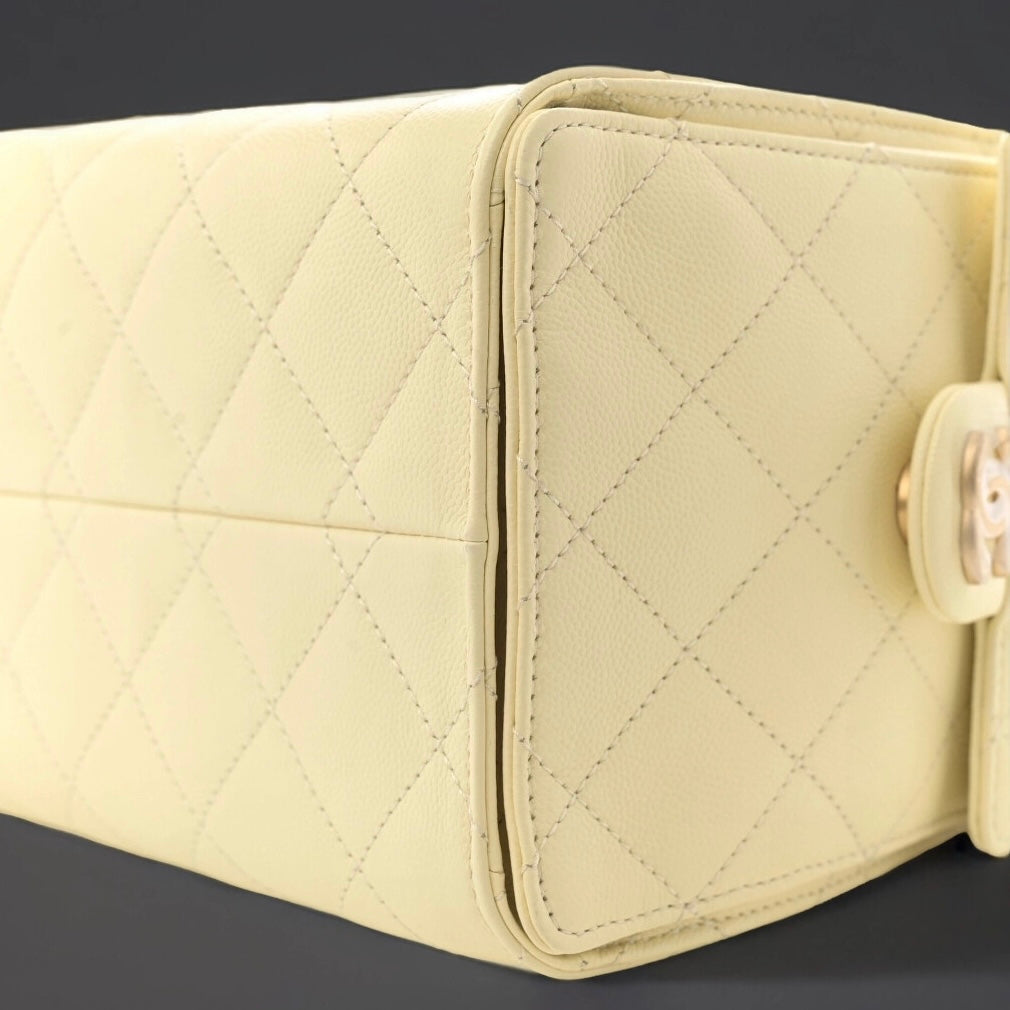 Caviar Quilted Small Chanel 25 Handbag Light Yellow