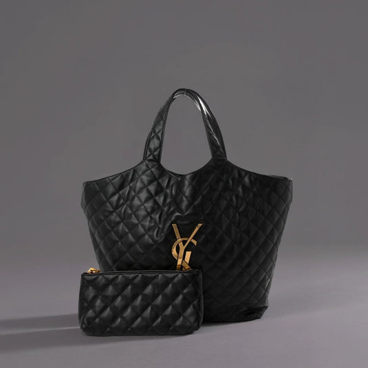 Lambskin Quilted Maxi Icare Shopping Tote Black