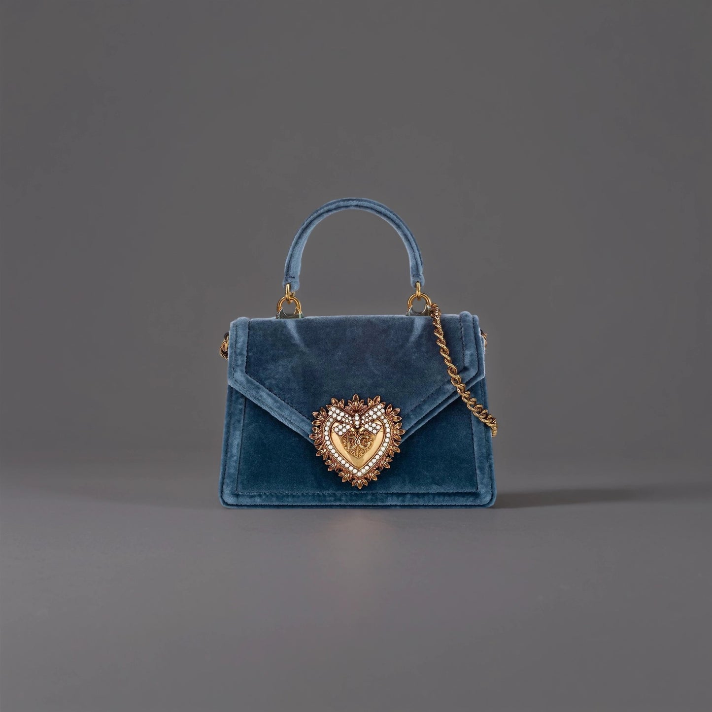 Dolce&Gabbana Blue Small Devotion Velvet Satchel