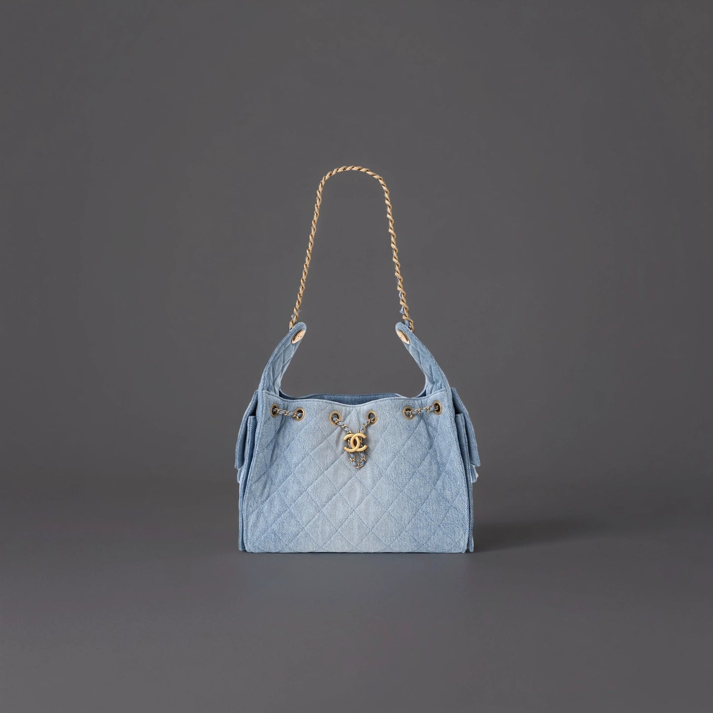 Denim Quilted Small Chanel 25 Handbag Blue