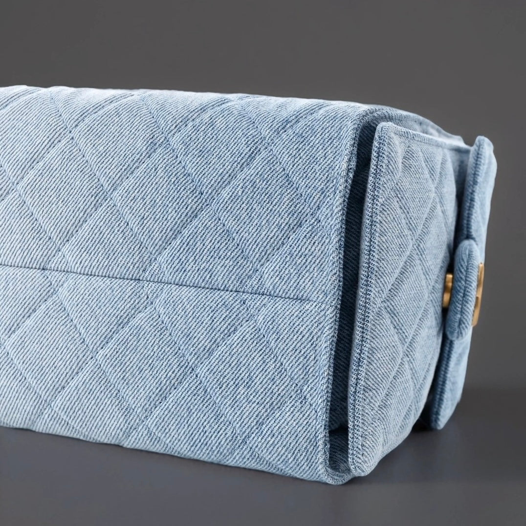 Denim Quilted Small Chanel 25 Handbag Blue