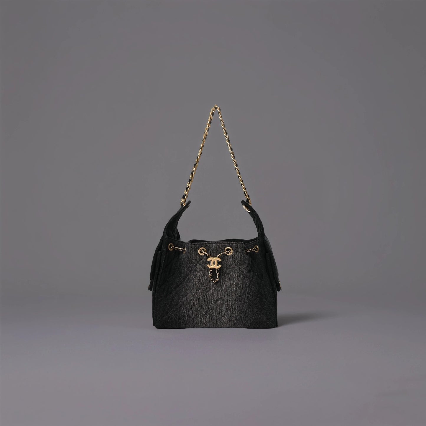 Washed Denim Quilted Small Chanel 25 Handbag Black