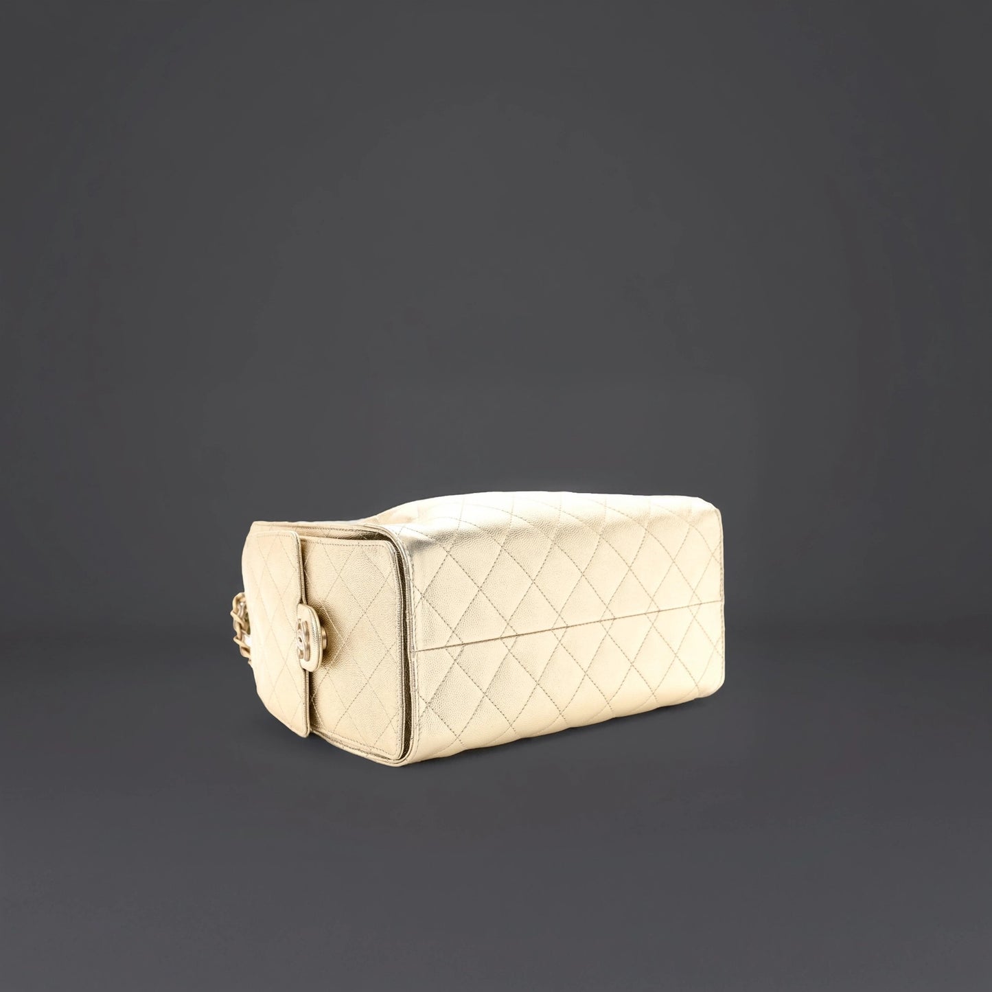 Metallic Caviar Quilted Small Chanel 25 Handbag Gold