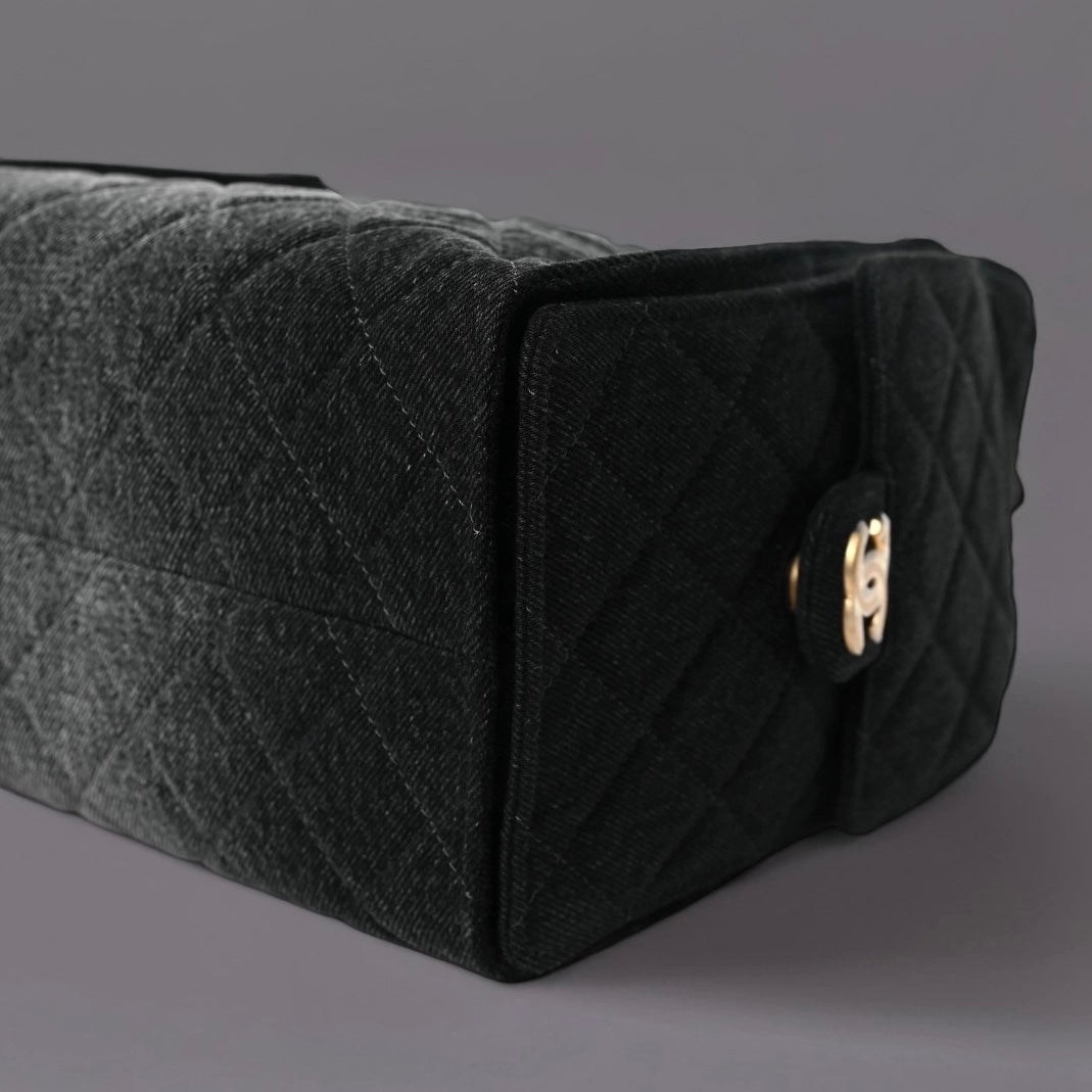 Washed Denim Quilted Small Chanel 25 Handbag Black