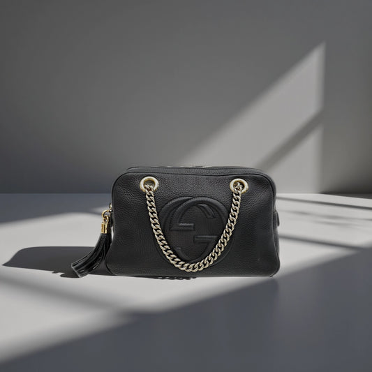 Pebbled Calfskin Soho Chain Shoulder Bag Black