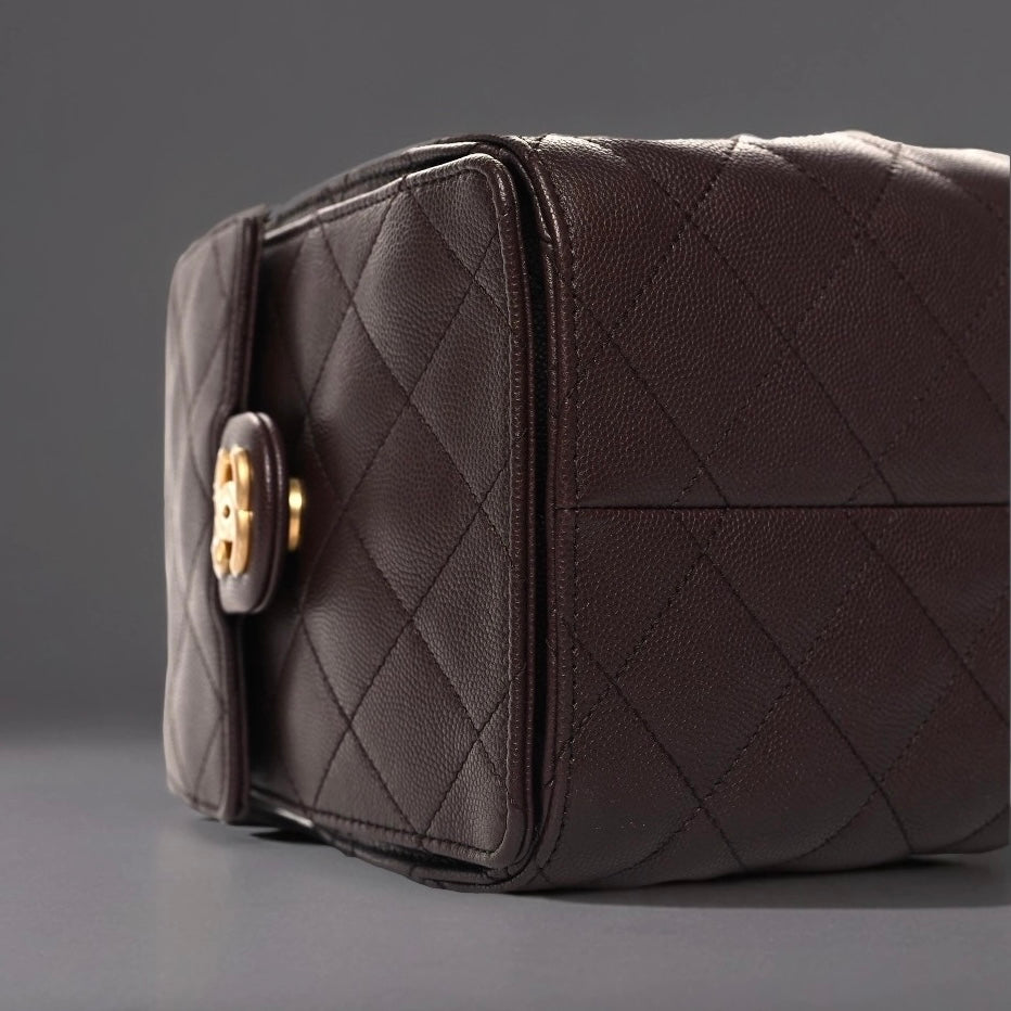 Caviar Quilted Small Chanel 25 Handbag Dark Brown