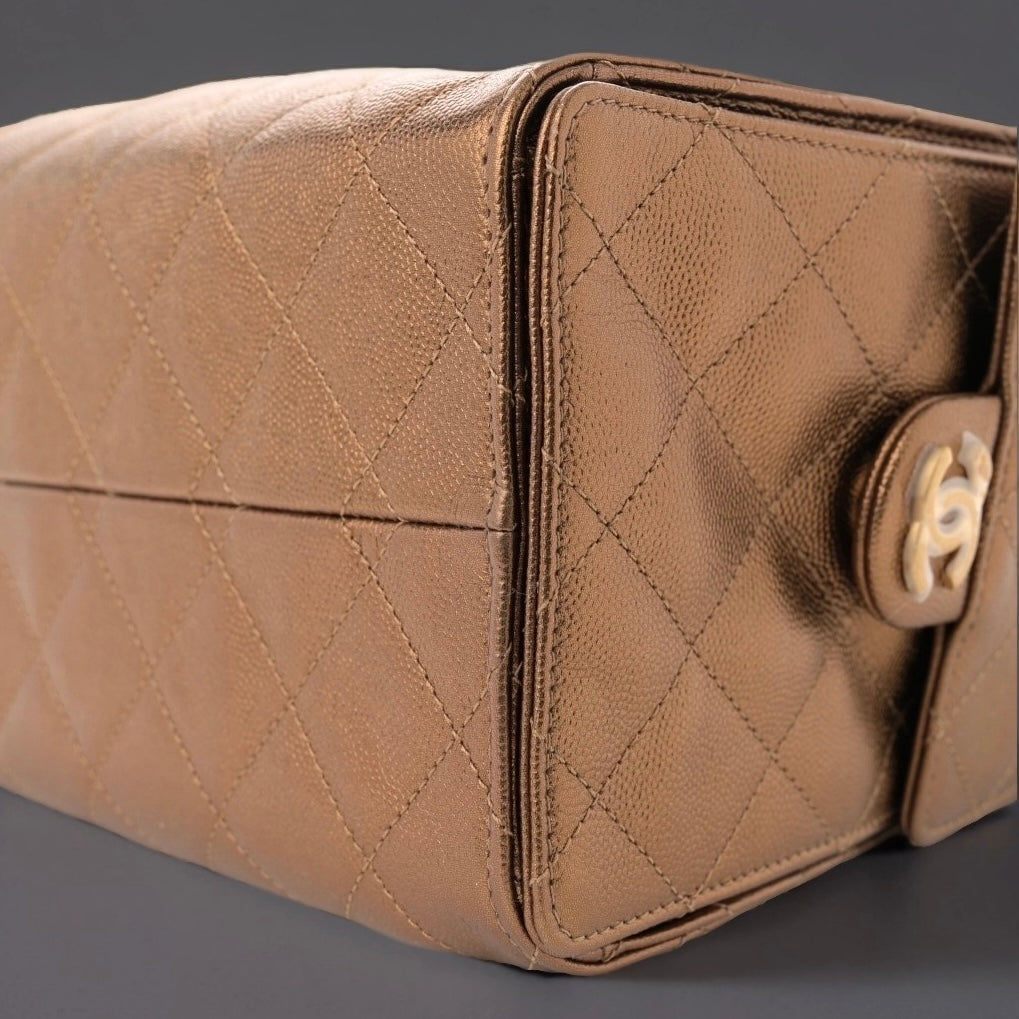 Metallic Caviar Quilted Small Chanel 25 Handbag Bronze