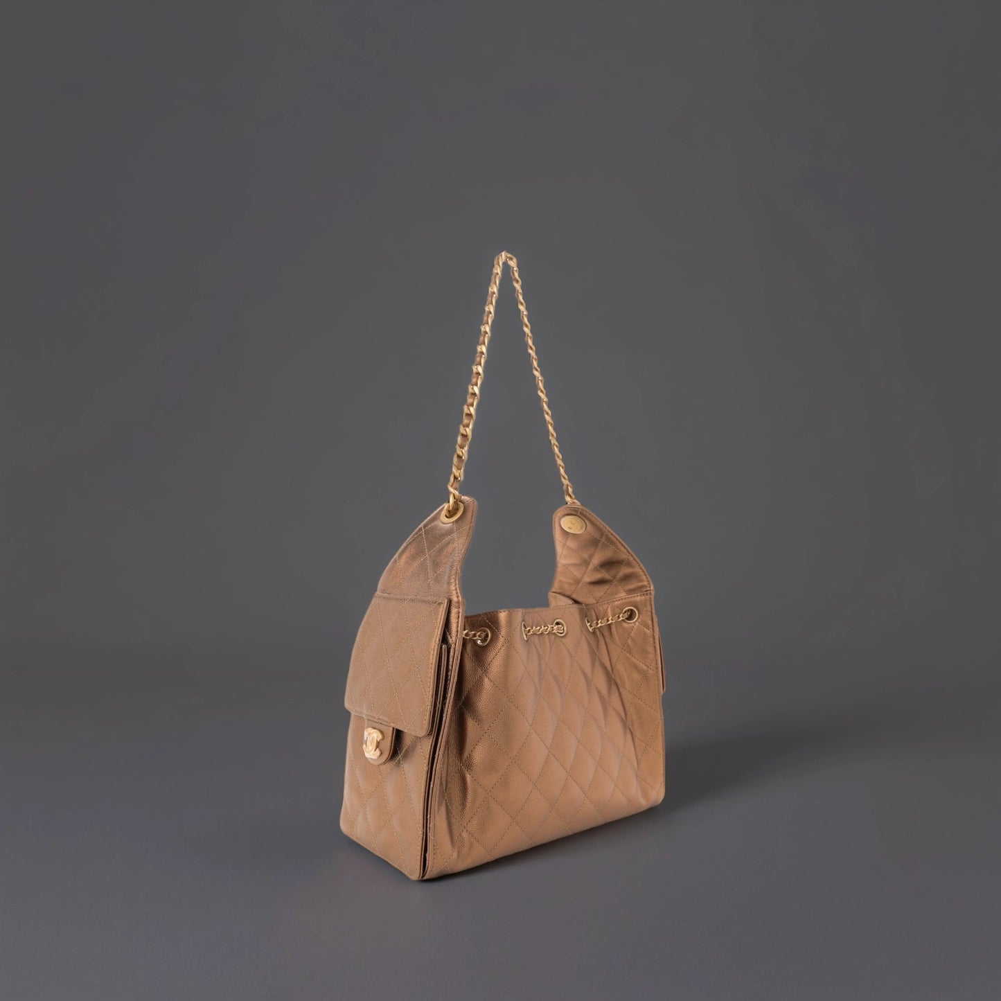 Metallic Caviar Quilted Small Chanel 25 Handbag Bronze