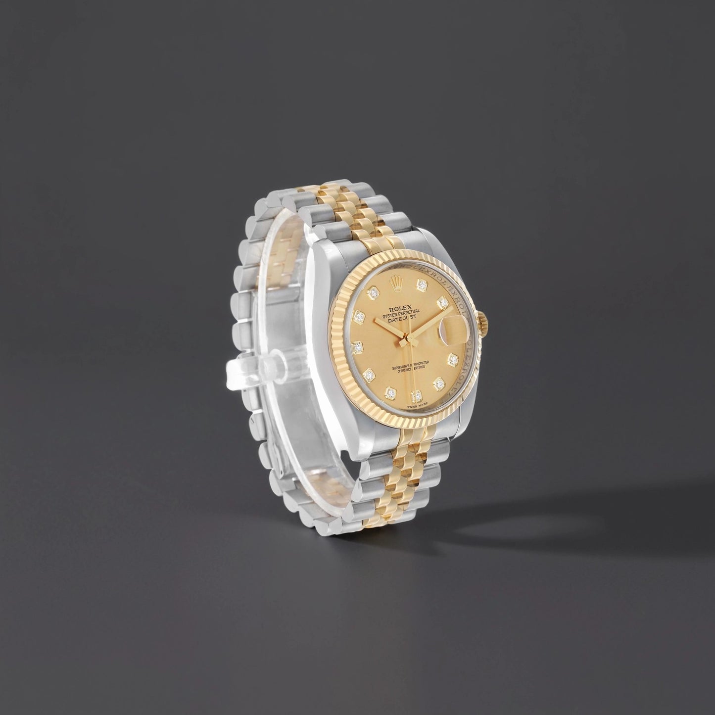 Rolex Datejust 36 Steel Yellow Gold Champagne Diamond Dial Watch