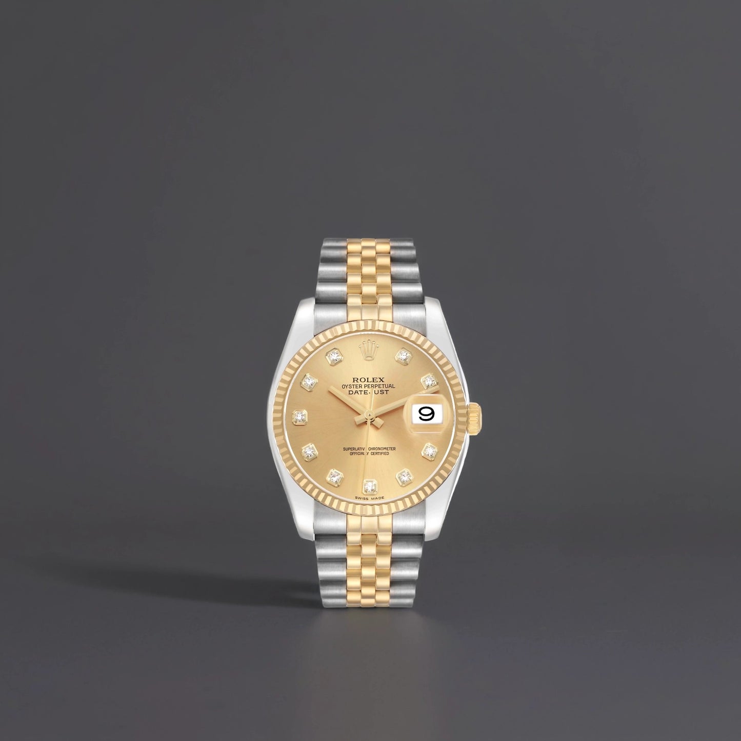 Rolex Datejust 36 Steel Yellow Gold Champagne Diamond Dial Watch