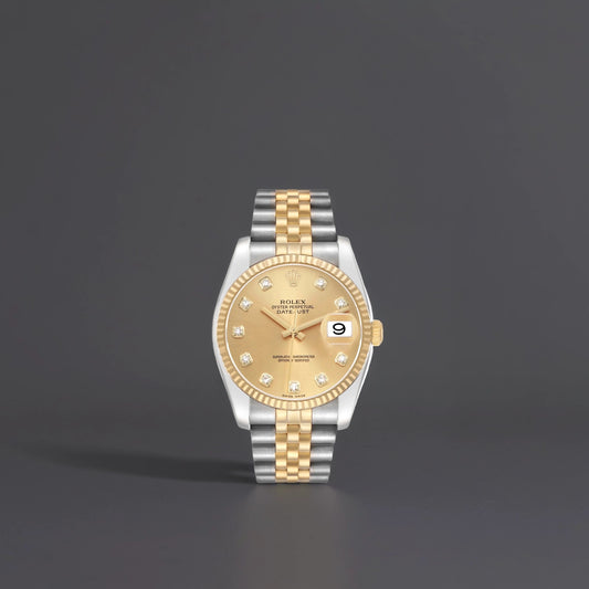 Rolex Datejust 36 Steel Yellow Gold Champagne Diamond Dial Watch